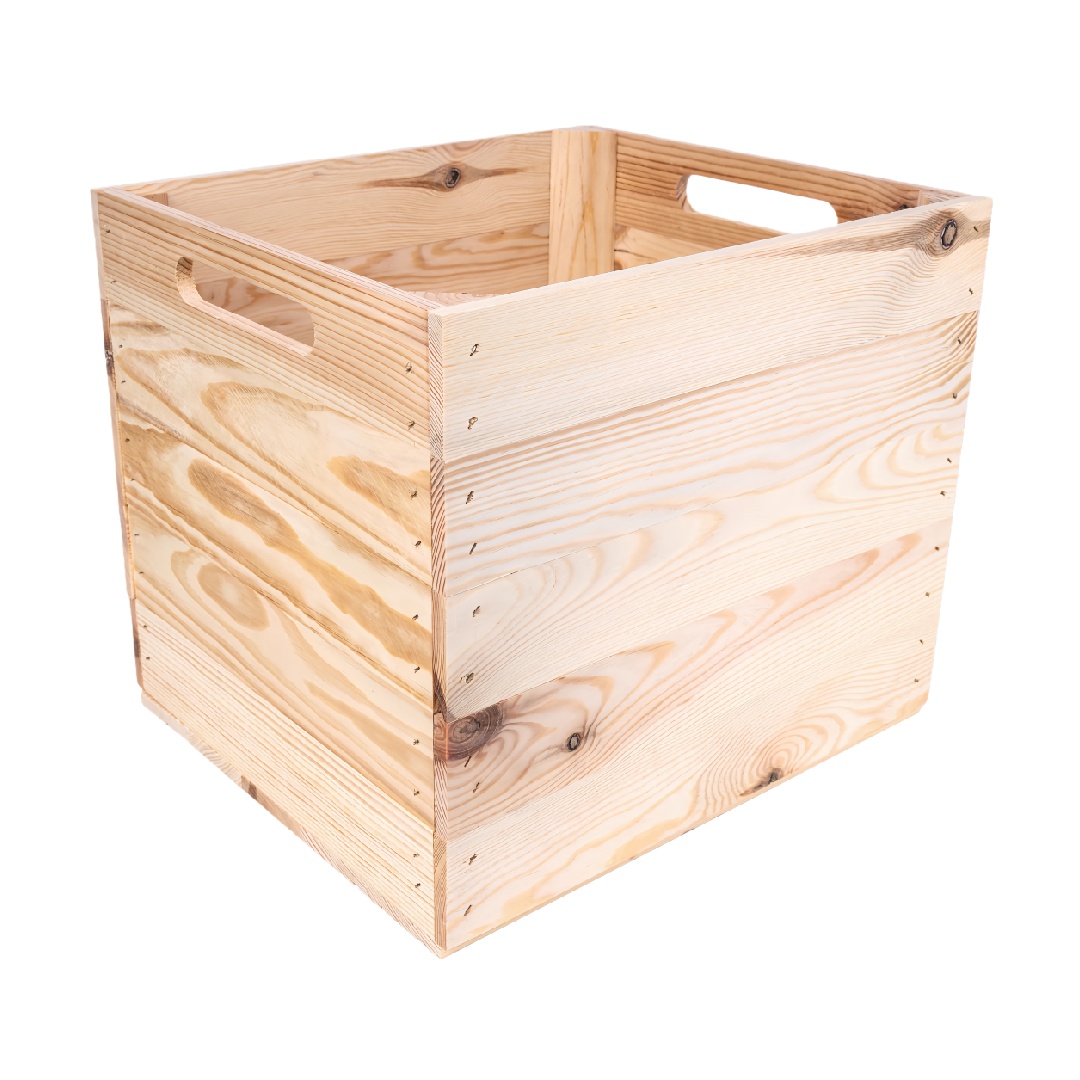Natural Unfinished Solid Wood Storage Crate with Integrated Handles-danhkristen.shop