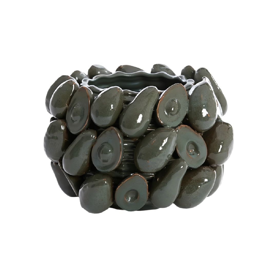 Artistic Avocado Textured Ceramic Planter - Dark Green Glazed Decorative Succulent Pot-ricardofarner.shop