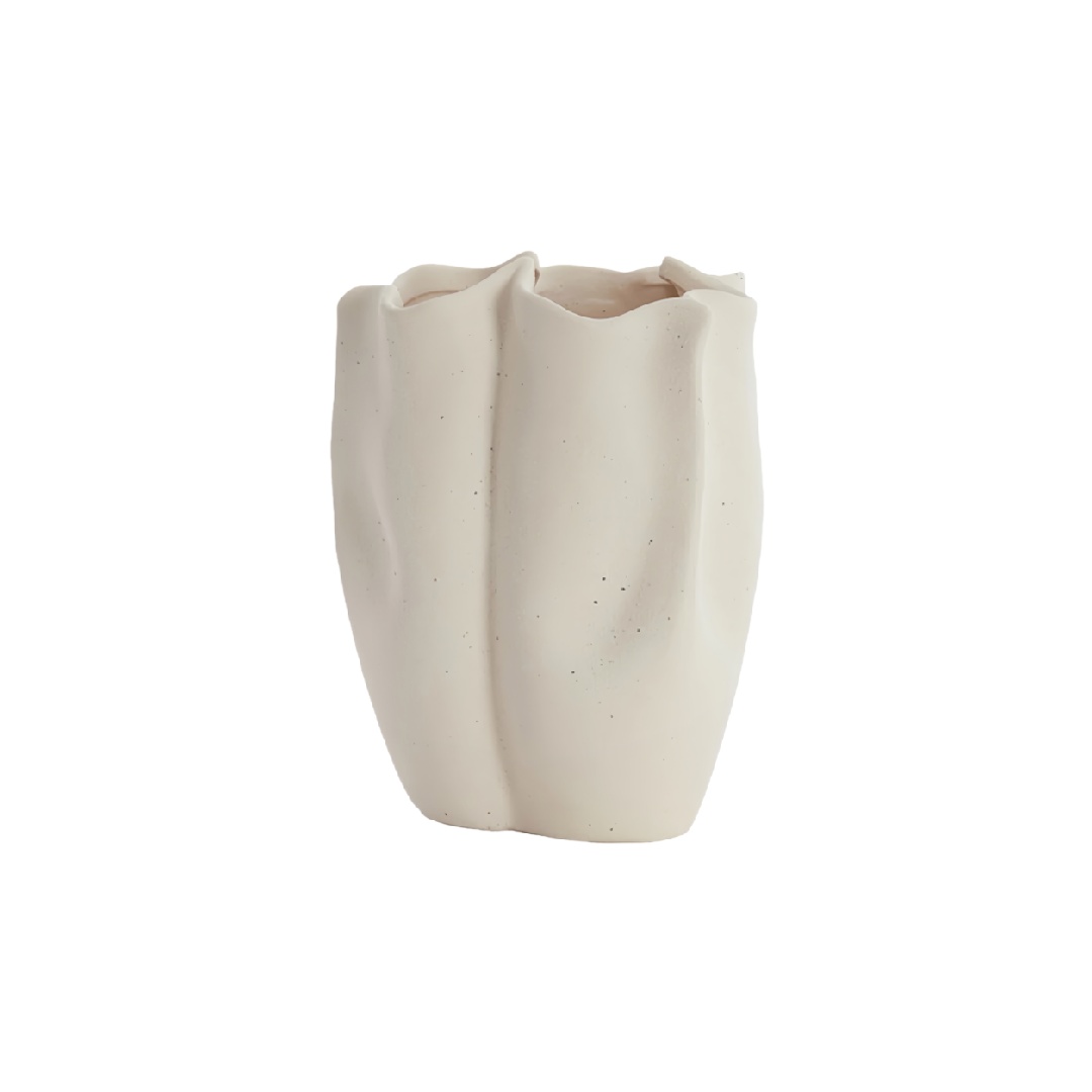 Modern Minimalist Folded Edge Ceramic Vase - Matte Cream Organic Sculptural Vessel-ricardofarner.shop