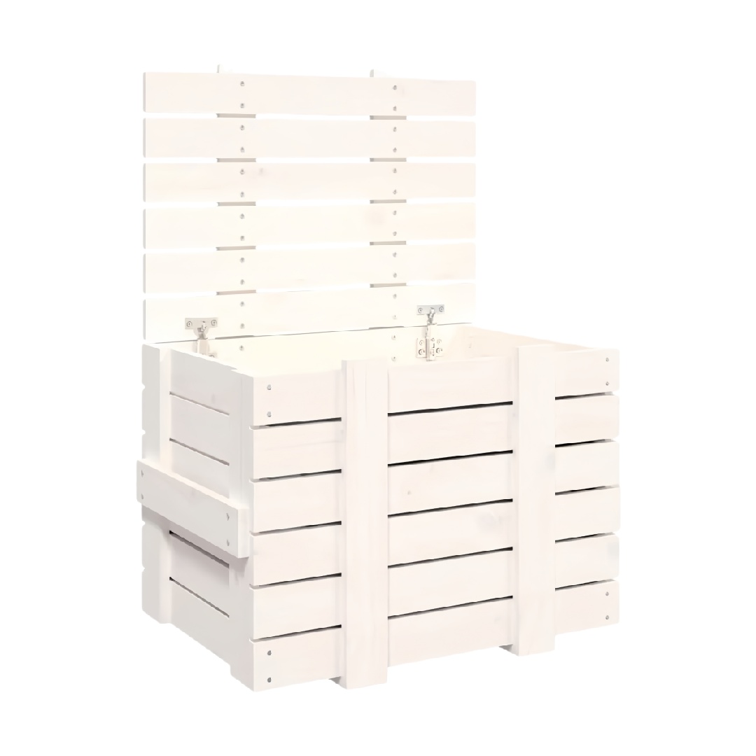 Tall White Wooden Slatted Storage Box with Hinged Lid-ricardofarner.shop