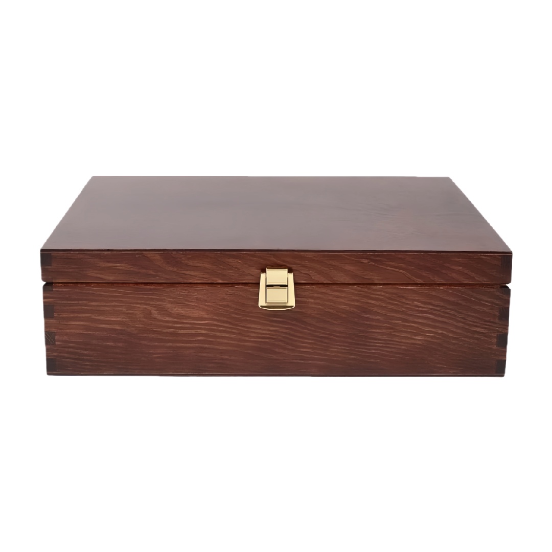 Dark Walnut Stained Wooden Jewelry Box with Gold Metal Buckle-ricardofarner.shop