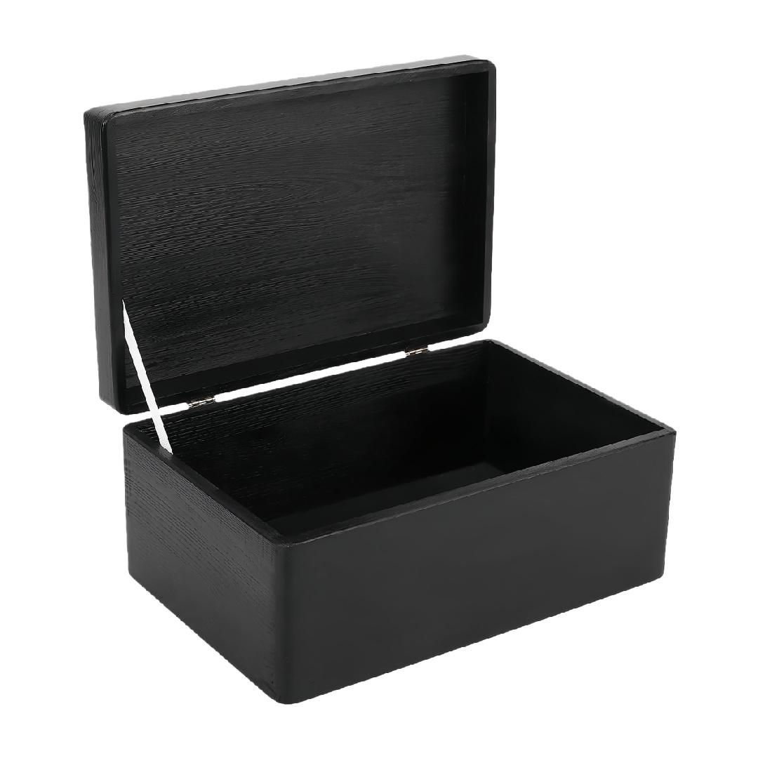 Large Black Wooden Keepsake Box with Hinged Lid and Ribbon Support-ricardofarner.shop