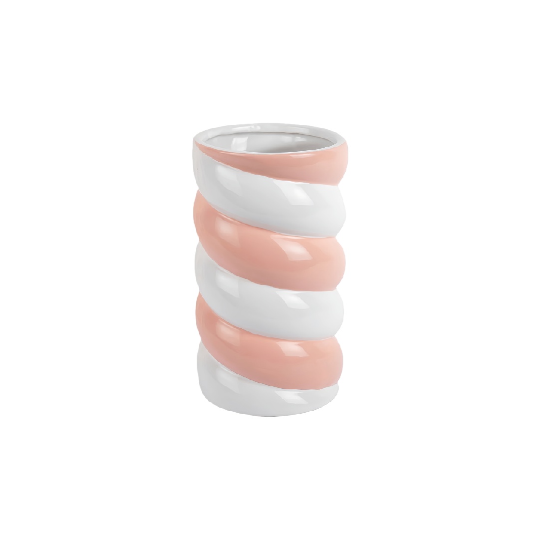 Modern Spiral Twist Ceramic Vase - Pink and White Striped Decorative Flower Holder-ricardofarner.shop