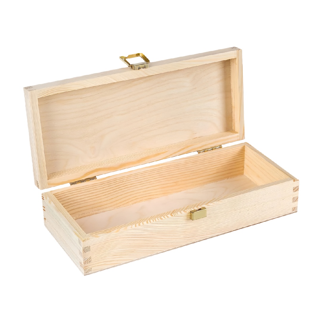 Unfinished Natural Pine Wood Rectangular Storage Box with Metal Latch-ricardofarner.shop
