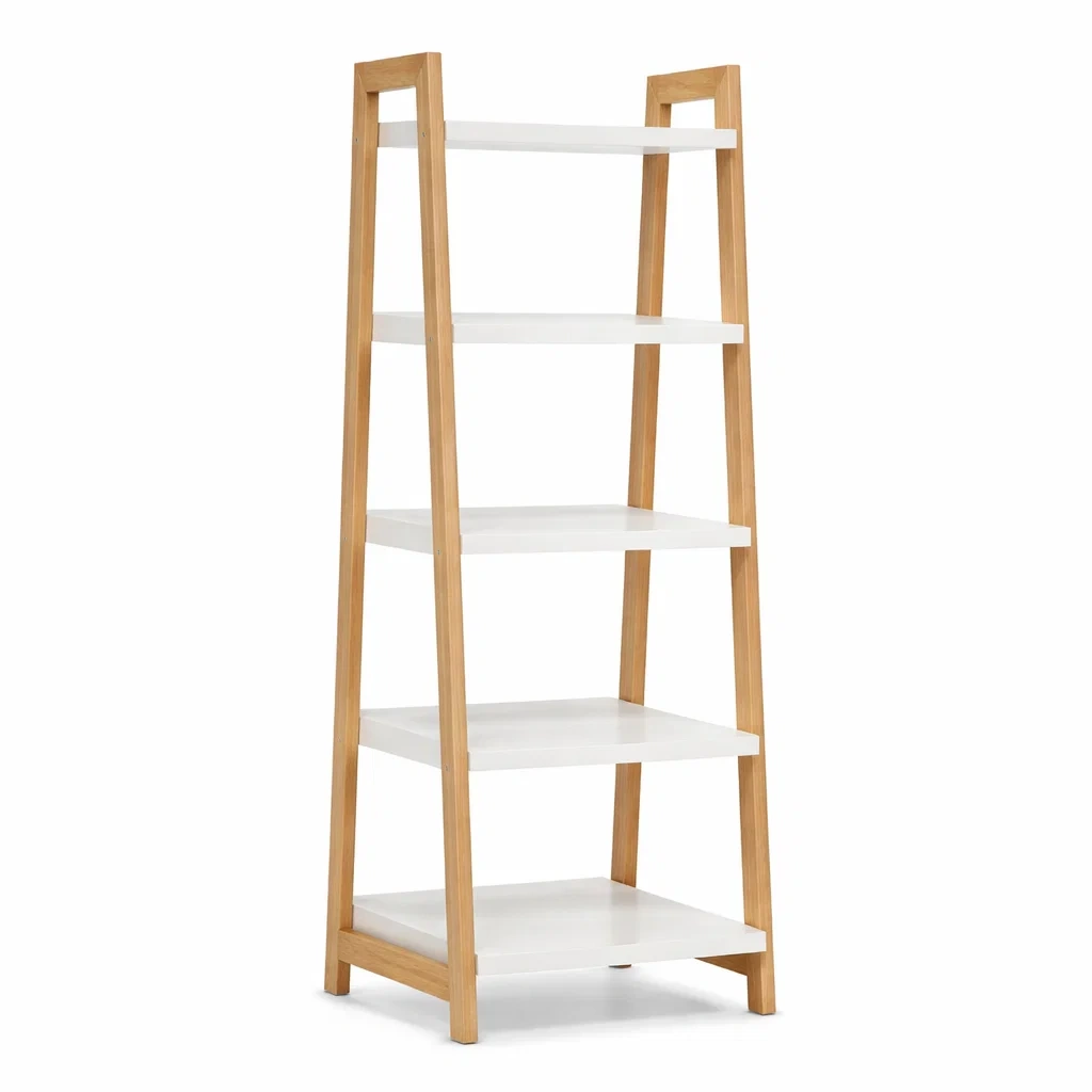 Open Storage Shelf Unit with White Shelves and Natural Wood Frame-casanovafurn