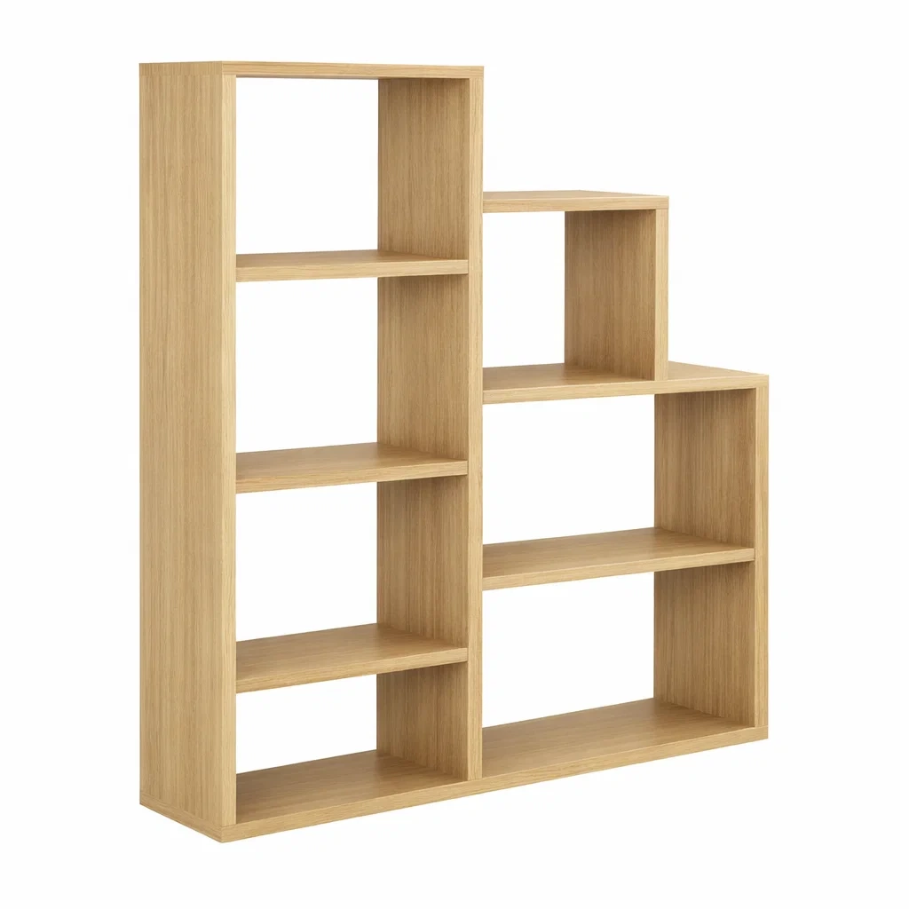 Natural Wood Step Shelf Unit with Open Storage Compartments-casanovafurn