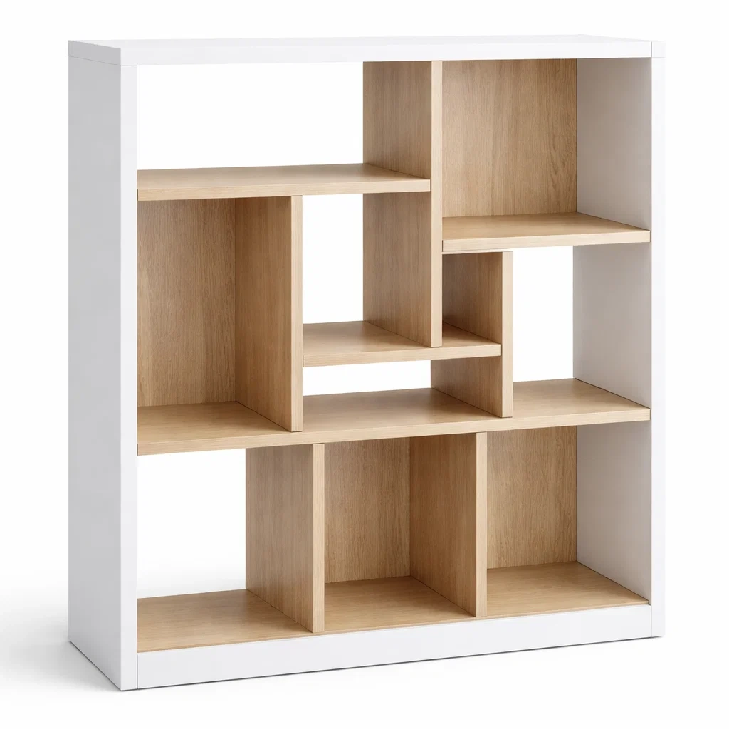 White and Natural Wood Open Storage Bookcase with Cube Shelves-casanovafurn