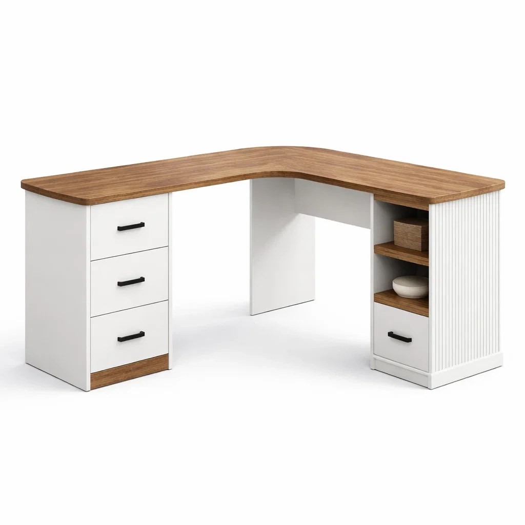 Natural Wood Effect L-Shaped Corner Desk with Storage-casanovafurn