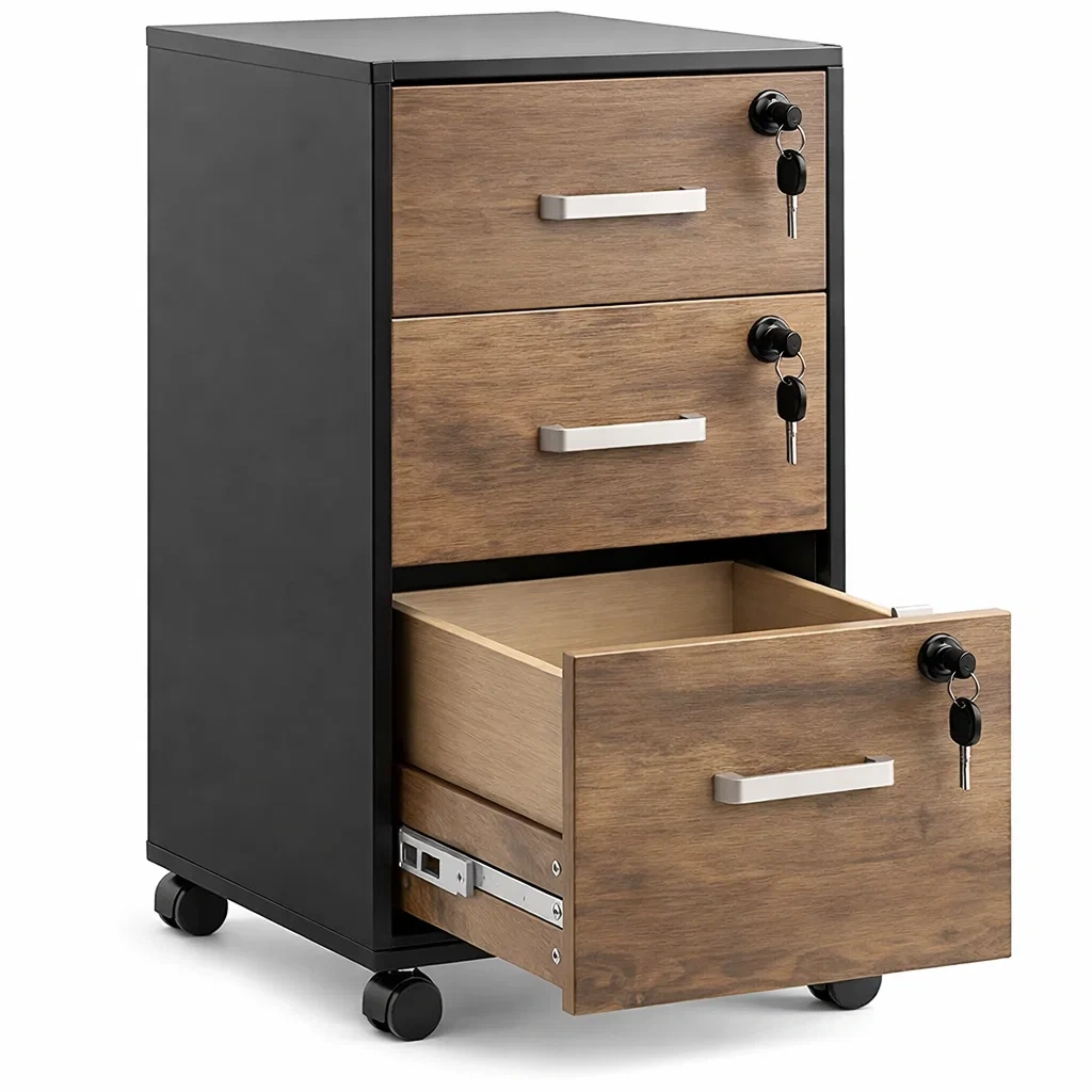 Lockable Mobile Filing Cabinet with Three Drawers and Wheels-casanovafurn
