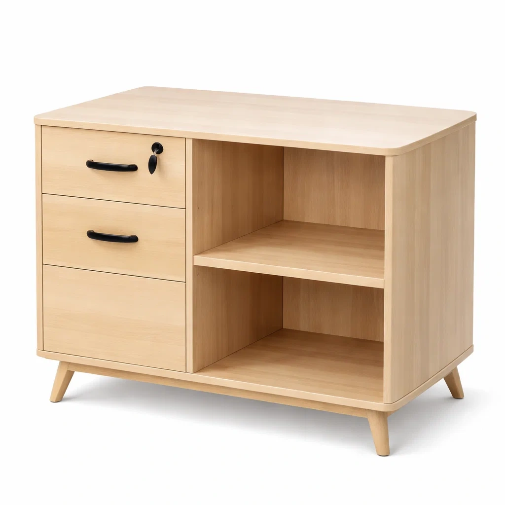 Wood Effect Storage Cabinet with Drawers and Open Shelves-casanovafurn