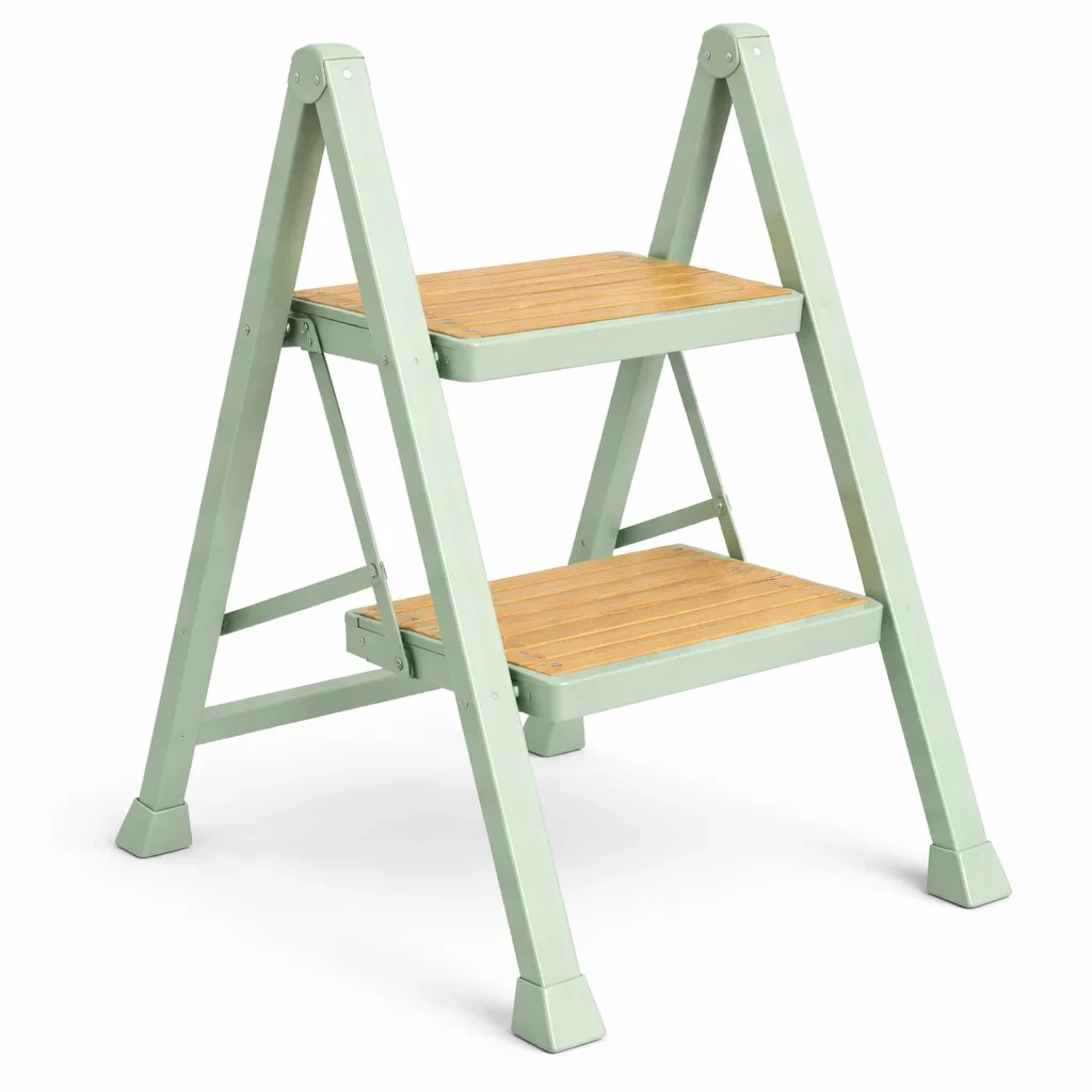 Foldable Two Step Ladder with Wooden Treads-casanovafurn