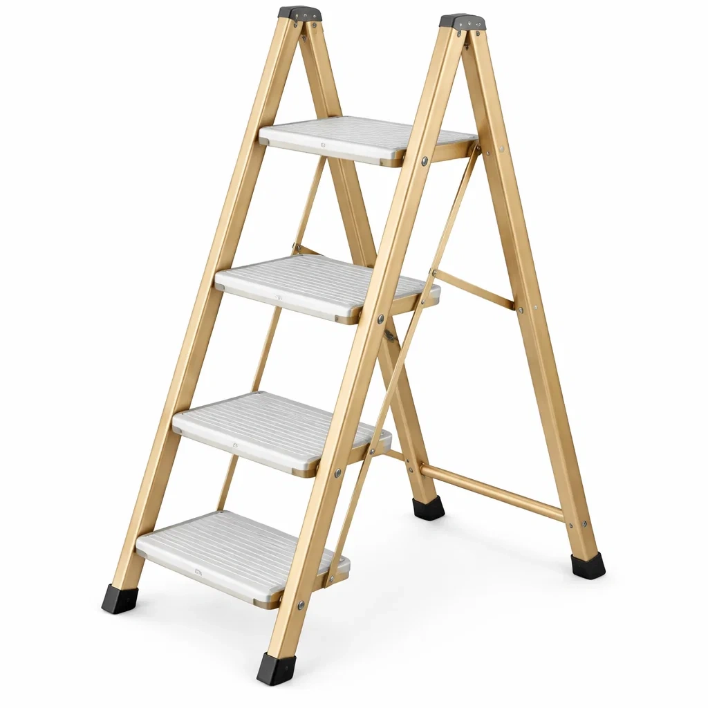 Foldable Four Step Ladder with Aluminium Treads-casanovafurn