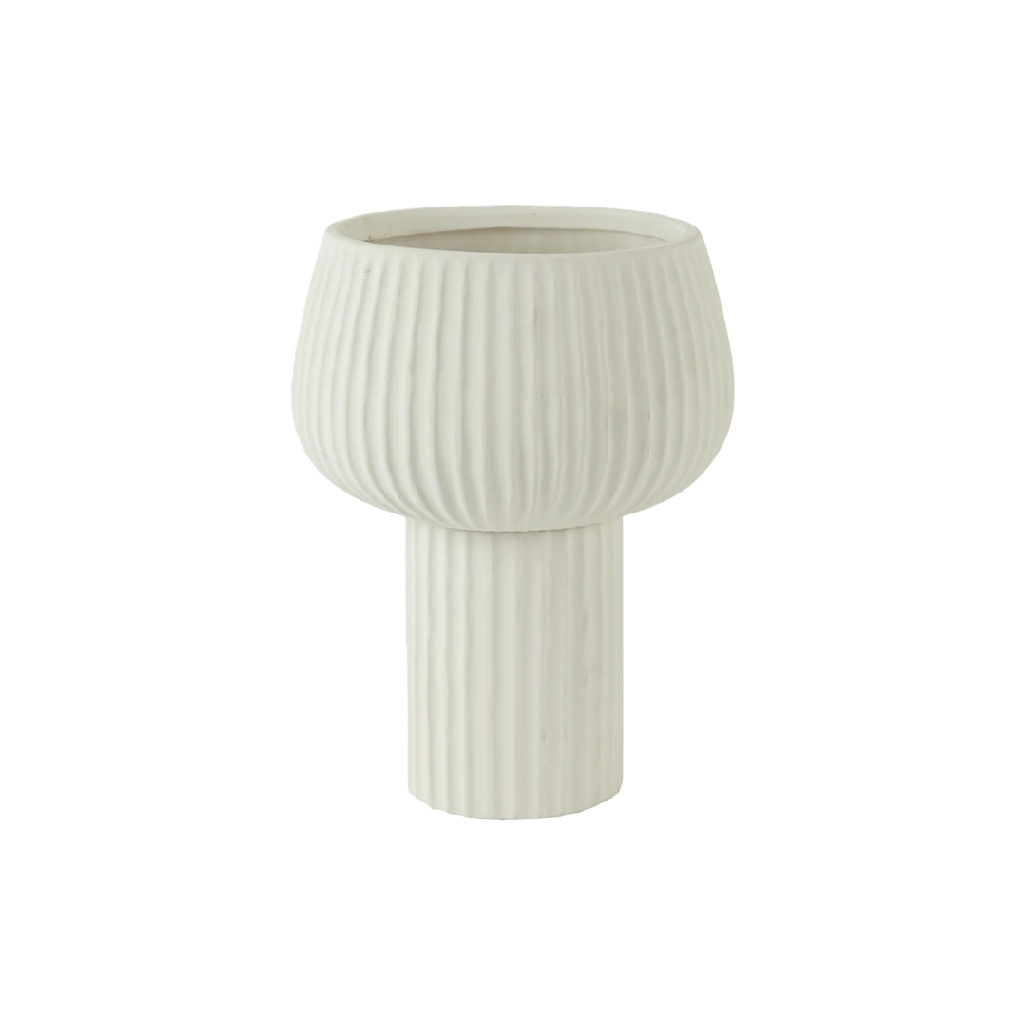 Klassieke Witte Keramieken Bokaalvaas - Verticaal Gestreept Design-nancycarper.shop