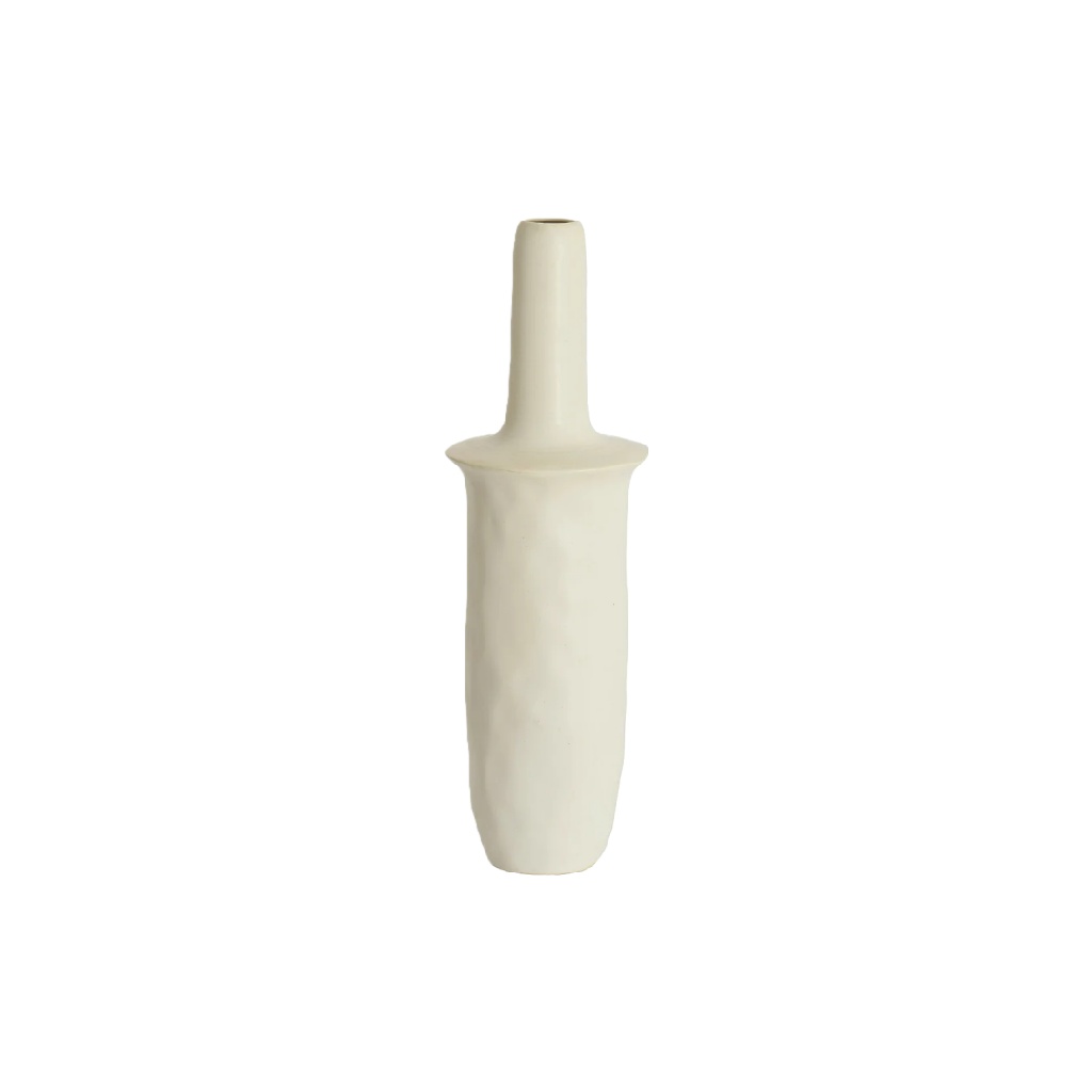 Moderne Gebroken Witte Vaas met Lange Hals - Handgemaakte Textuur-nancycarper.shop