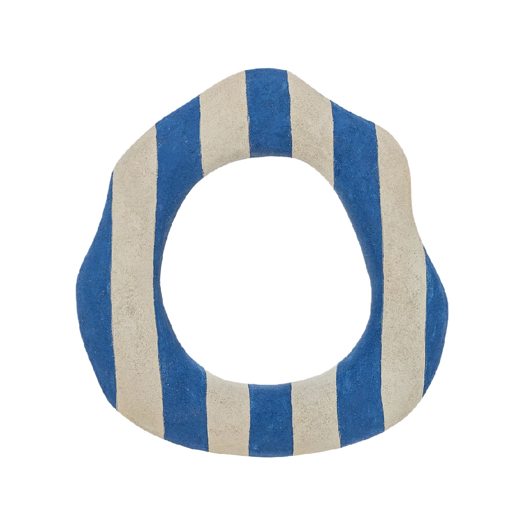 Espejo decorativo de pared irregular con marco de resina a rayas azul y beige (20 in)-luisweston.shop