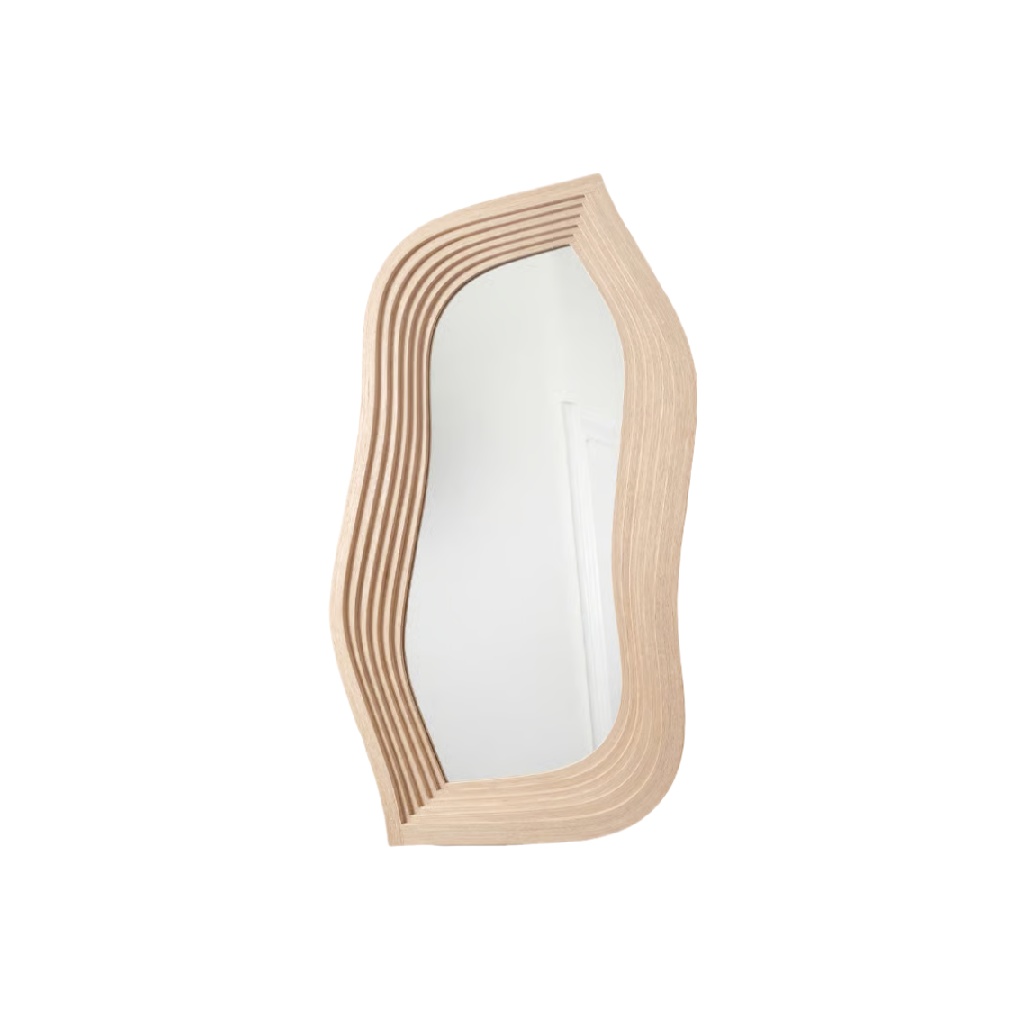Espejo decorativo de pared orgánico con marco de madera laminada ondulada (24 × 14 in)-luisweston.shop