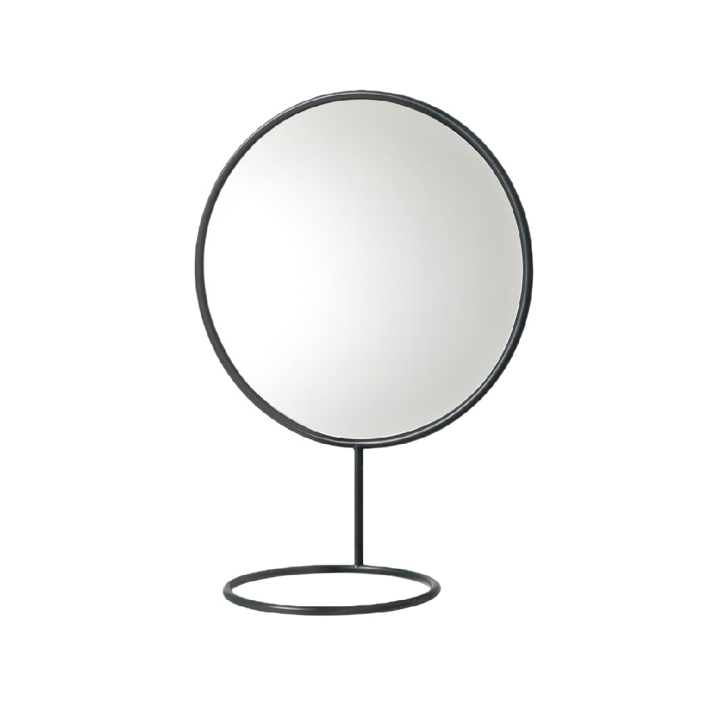 Espejo redondo de sobremesa con soporte metálico negro (12 in)-luisweston.shop