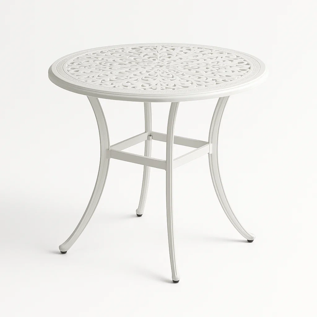Table haute pour terrasse et jardin ronde en aluminium blanc avec motif ajouré-seataura