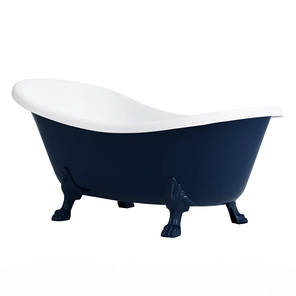 Baignoire autoportante sur pied en acrylique bleu et blanc-seataura