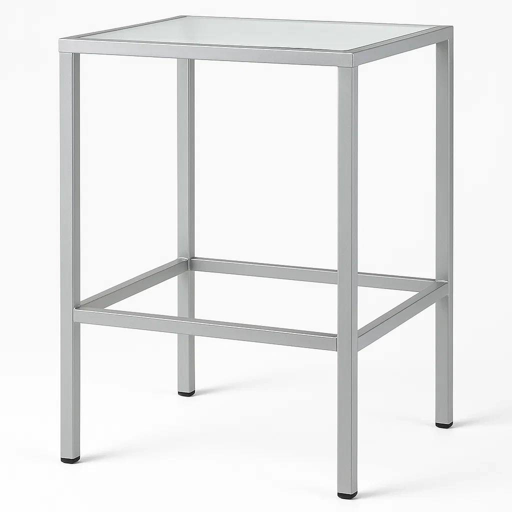 Table haute pour terrasse et jardin en métal et verre trempé argenté 70x70x90 cm-seataura