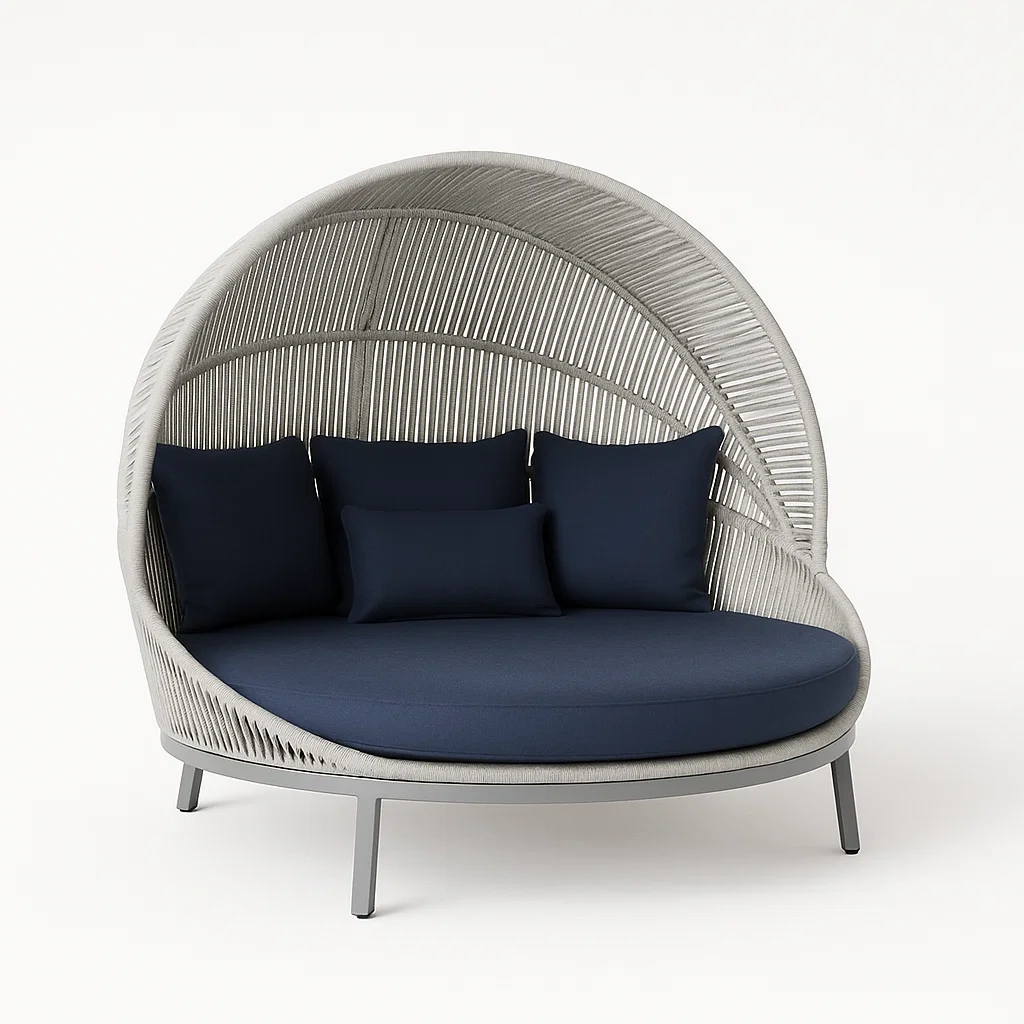 Lit de jour d'extérieur canapé extérieur en aluminium et corde polyester gris avec coussins bleus-seataura