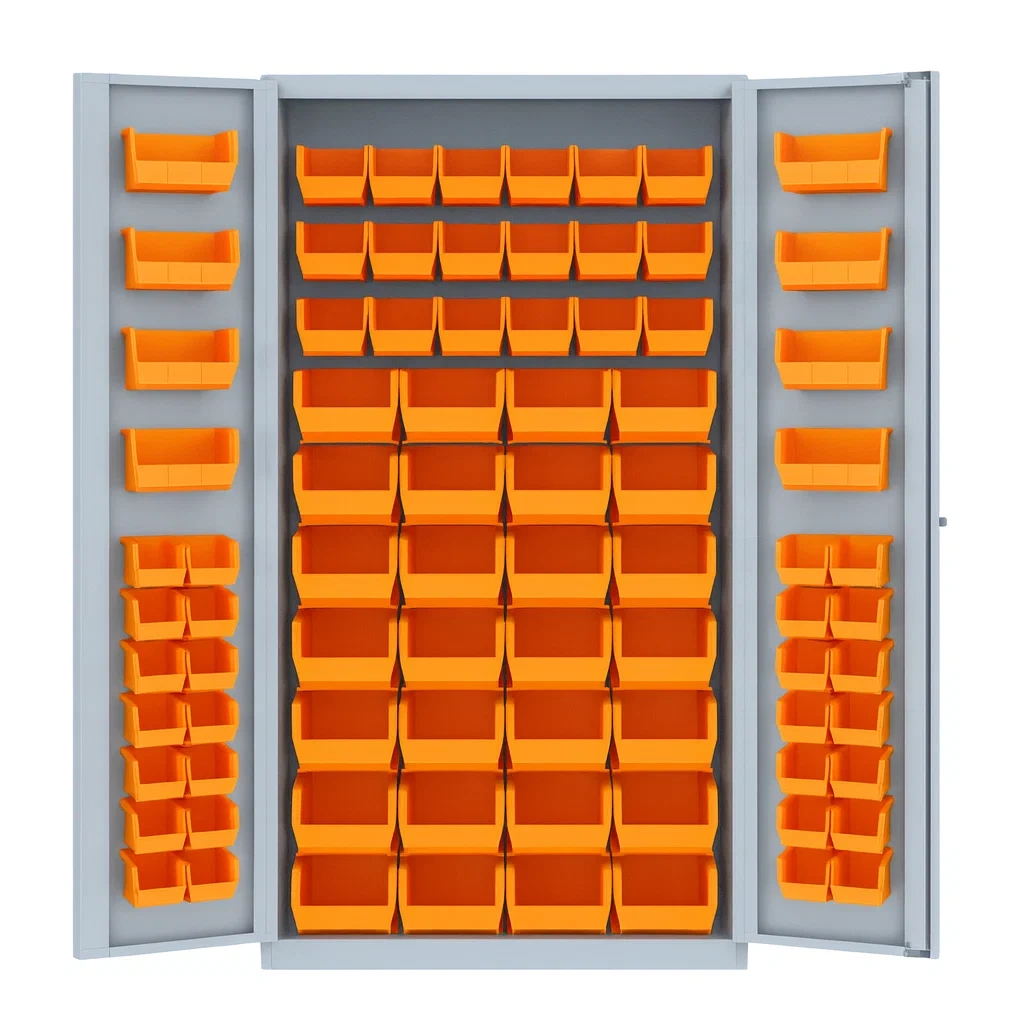 Armoire à outils en acier gris avec bacs en polypropylène orange-seataura