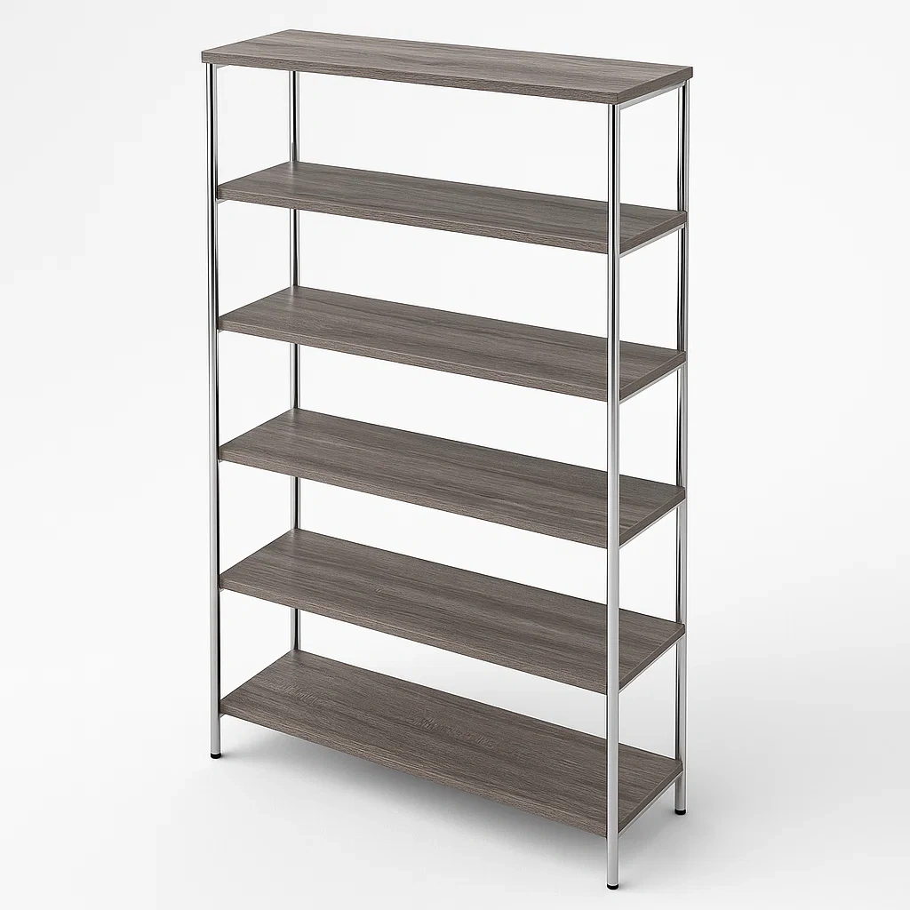 Étagère de rangement en bois et métal gris et argenté, 180 cm x 90 cm x 35 cm-seataura