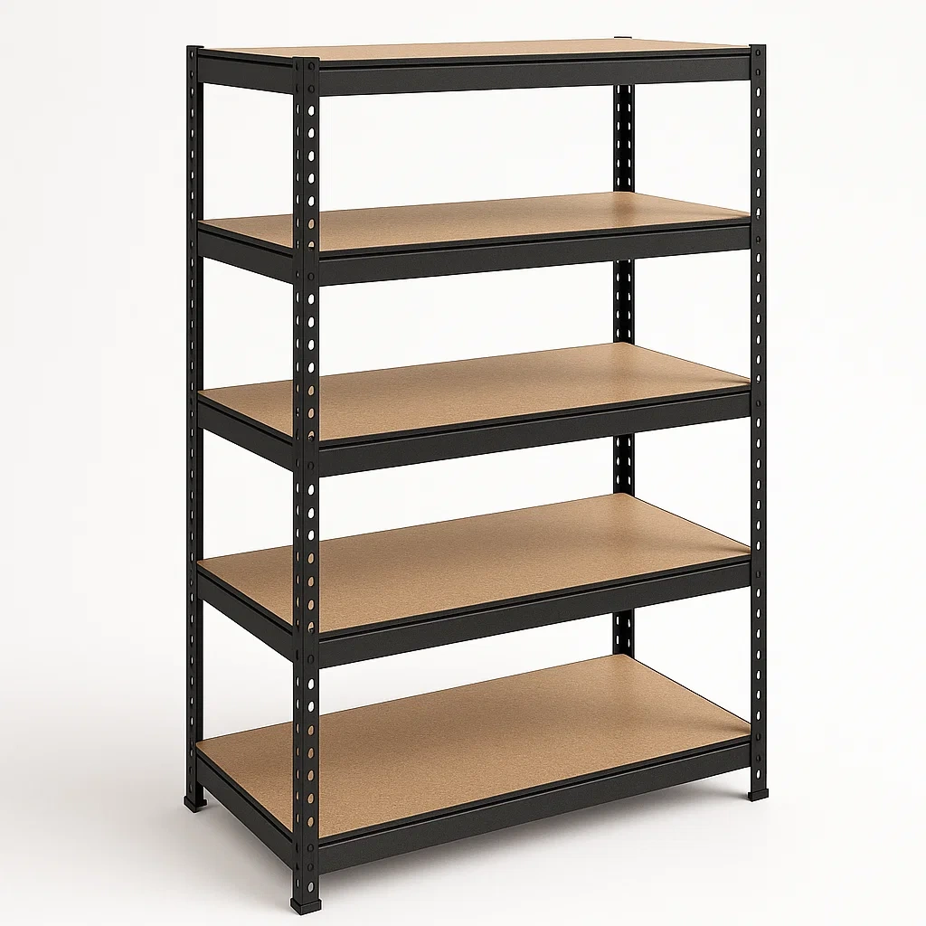 Étagère de rangement en métal et bois 5 niveaux noir 180x90x45 cm-seataura