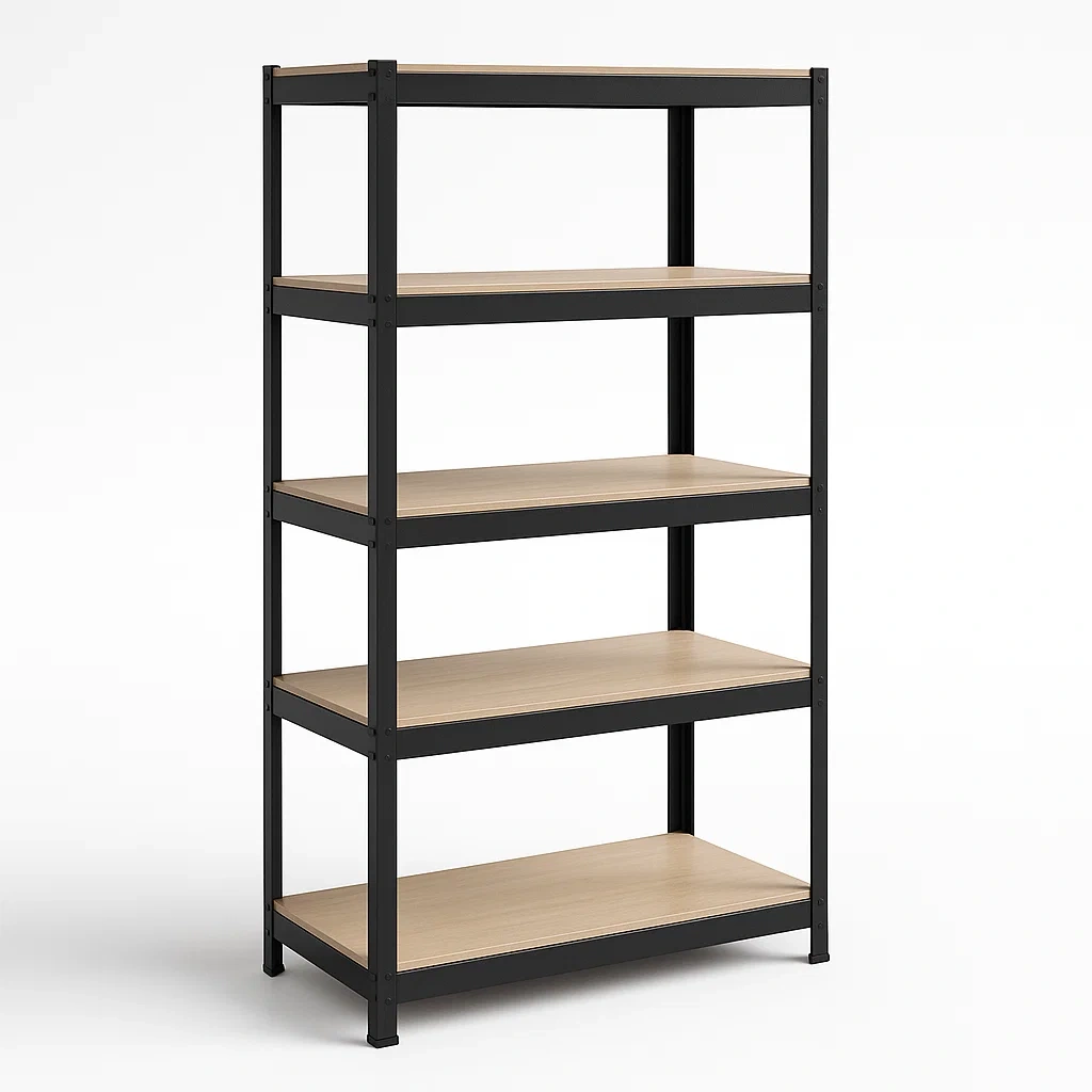 Étagère de rangement en métal noir et bois 5 niveaux 180x90x40 cm-seataura