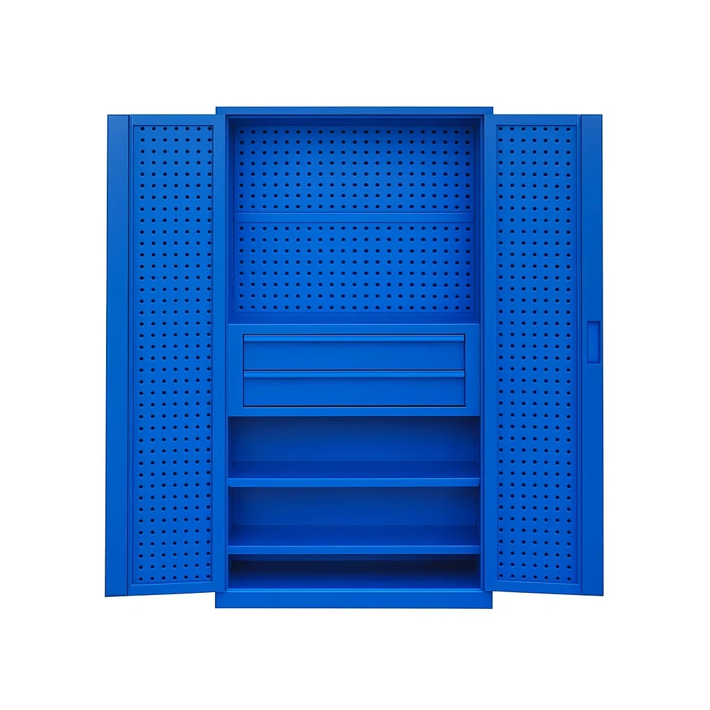 Armoire à outils de rangement en métal bleu avec portes perforées-seataura
