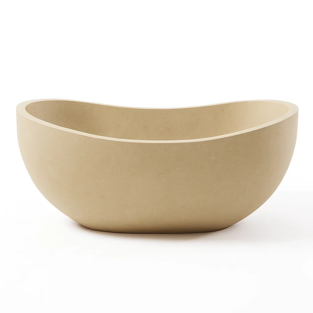 Baignoire autoportante ovale en résine sable 160x80x60 cm-seataura