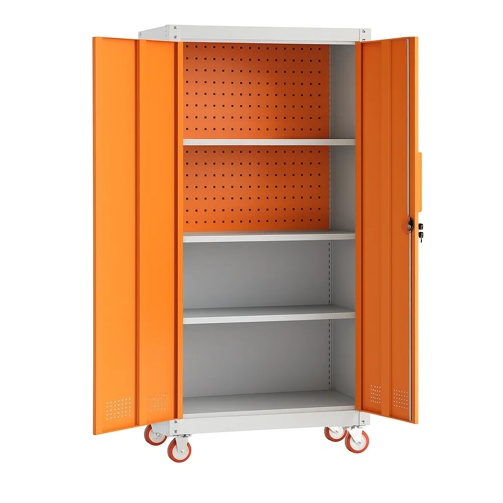 Armoire à outils de rangement en métal orange et gris avec roulettes 180 cm x 90 cm x 45 cm-seataura