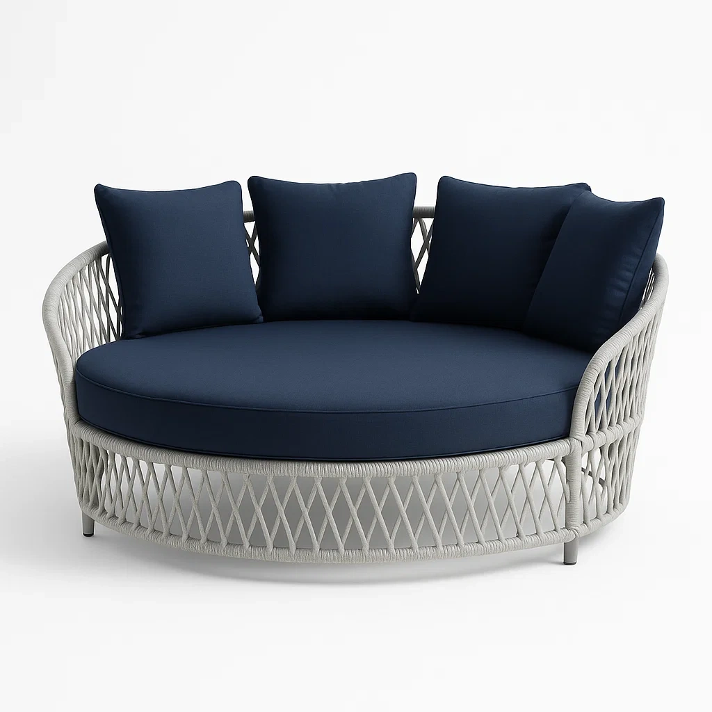 Lit de jour d'extérieur sofa rond en résine tressée polyester bleu marine-seataura