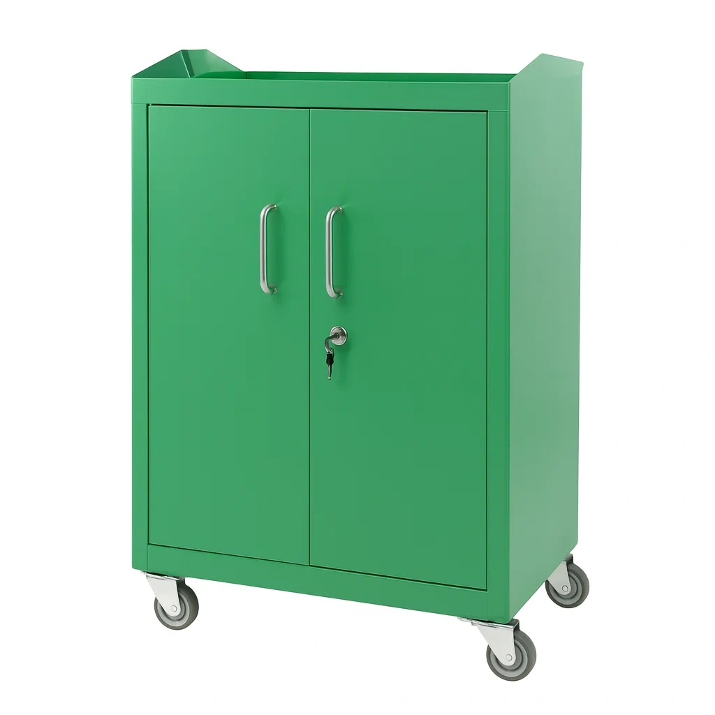 Armoire à outils en métal vert avec roulettes et serrure-seataura