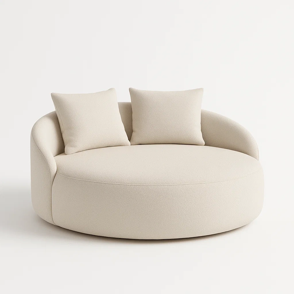 Canapé lounge rond tissu polyester beige-seataura