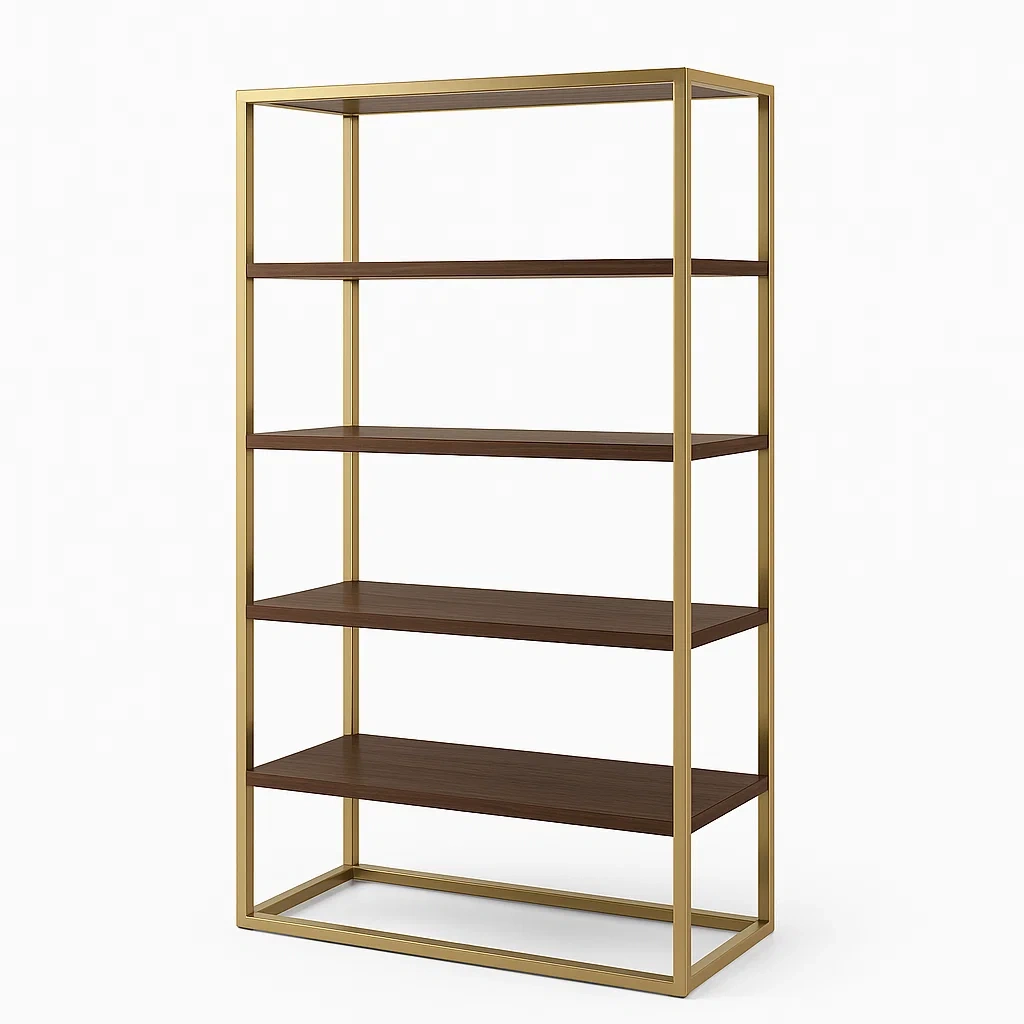 Étagère de rangement en métal doré et bois marron-seataura