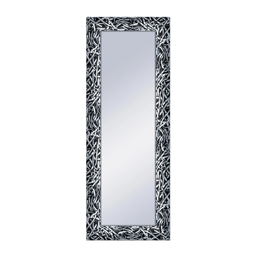 Espejo de Cuerpo Entero con Marco Abstracto Negro y Plateado-patriciascott.shop