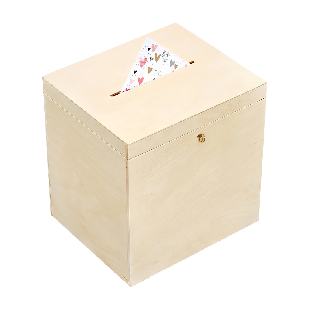 Natural Pine Wood Card Box with Top Slot and Security Lock for Weddings & Events-vanesalinda.shop