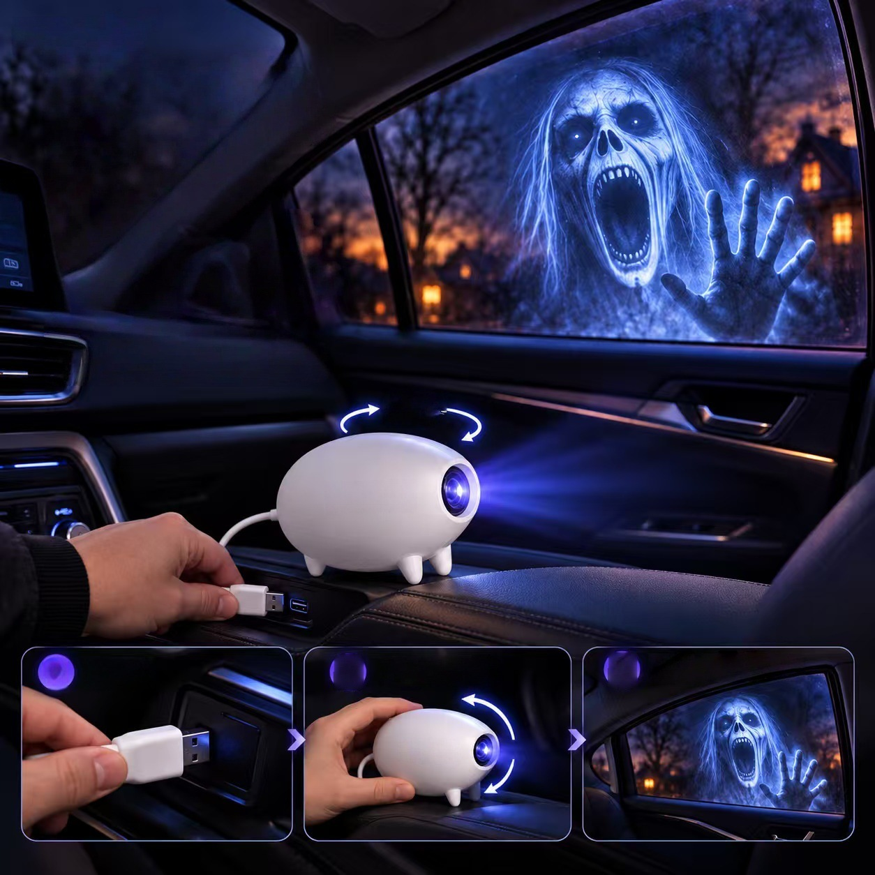 💥Halloween Window Projector — Spooky Films, USB Powered Holiday Decor👿