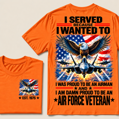 I Served Because I Wanted To I Was Proud To Be An Airman And I Am Damn Proud To Be An Air Force Veteran Custom Year T-shirt