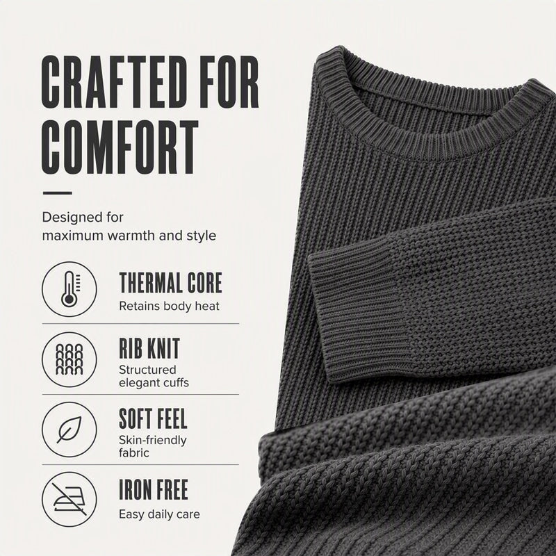 ✨2026 Collection at 50% OFF🎁 Men's Crewneck Sweater Soft Casual Sweaters Classic Long Sleeve Pullover Sweaters with Ribbing Edge