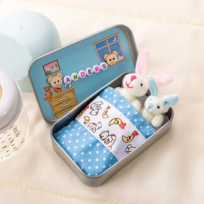 Personalized Cute Mom and Baby Plush Bunny Mini Pocket Tin Box with Colorful Name Comfort Toy Easter Birthday Gift for Kids