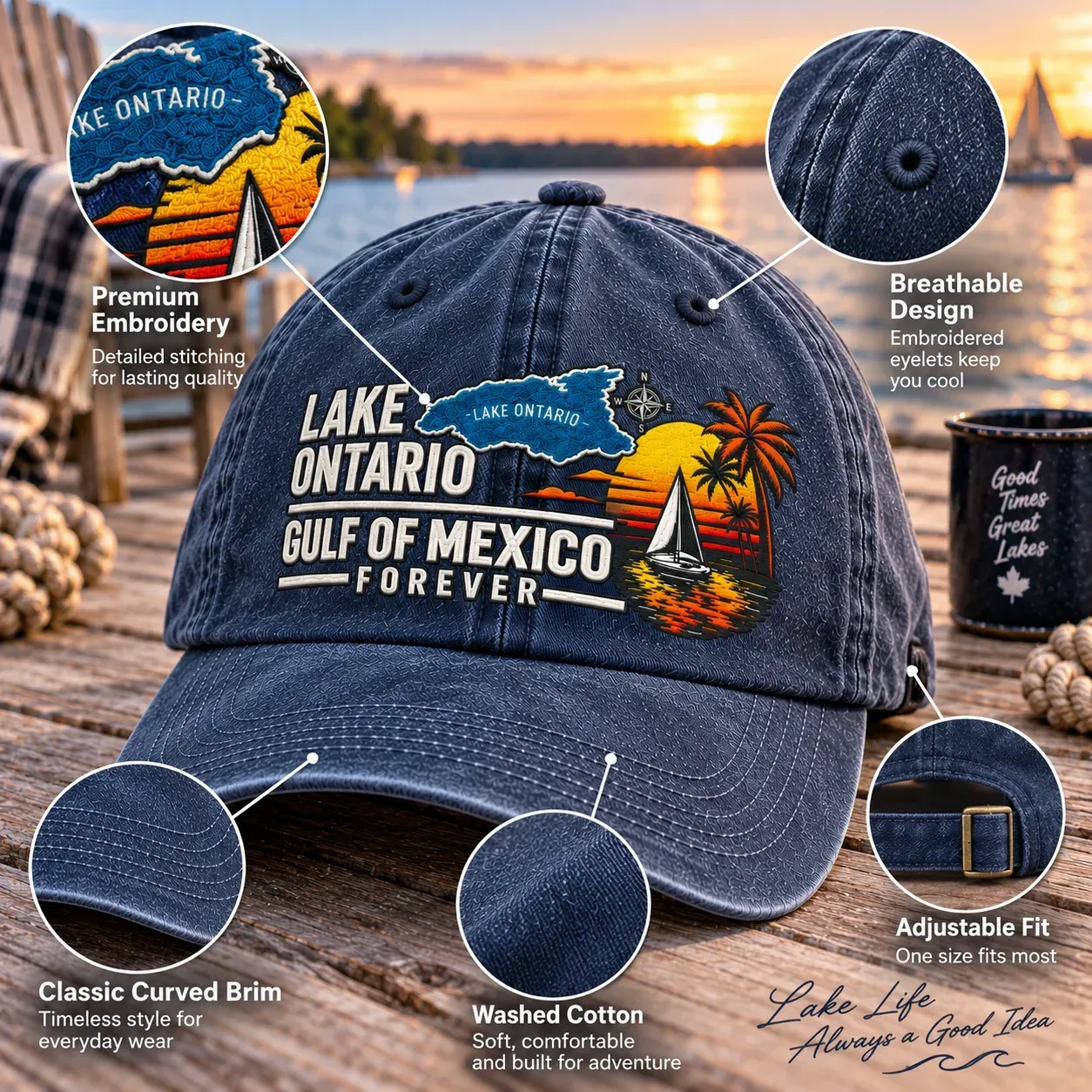 🔥 Lake Ontario & Gulf Forever Vintage Baseball Cap 🌊 
