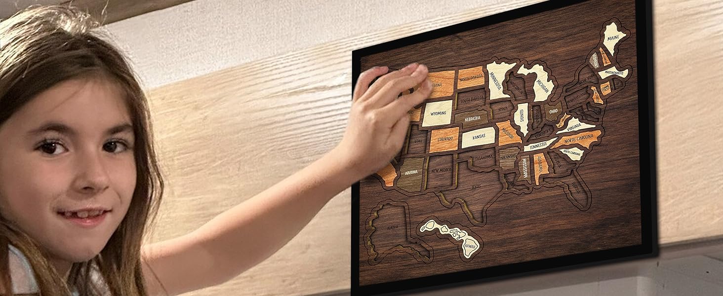 【Camdoor】Map Puzzle,  Wooden USA Travel Map Puzzle, Anniversary Gift,Geography puzzle for kids, or Couples and FamiliPerfect Fes Gift, Record Your Journeys, Memory Maker, Home Decor, Travel tracker wall art, Analogue Bag, Unique gifts for travelers