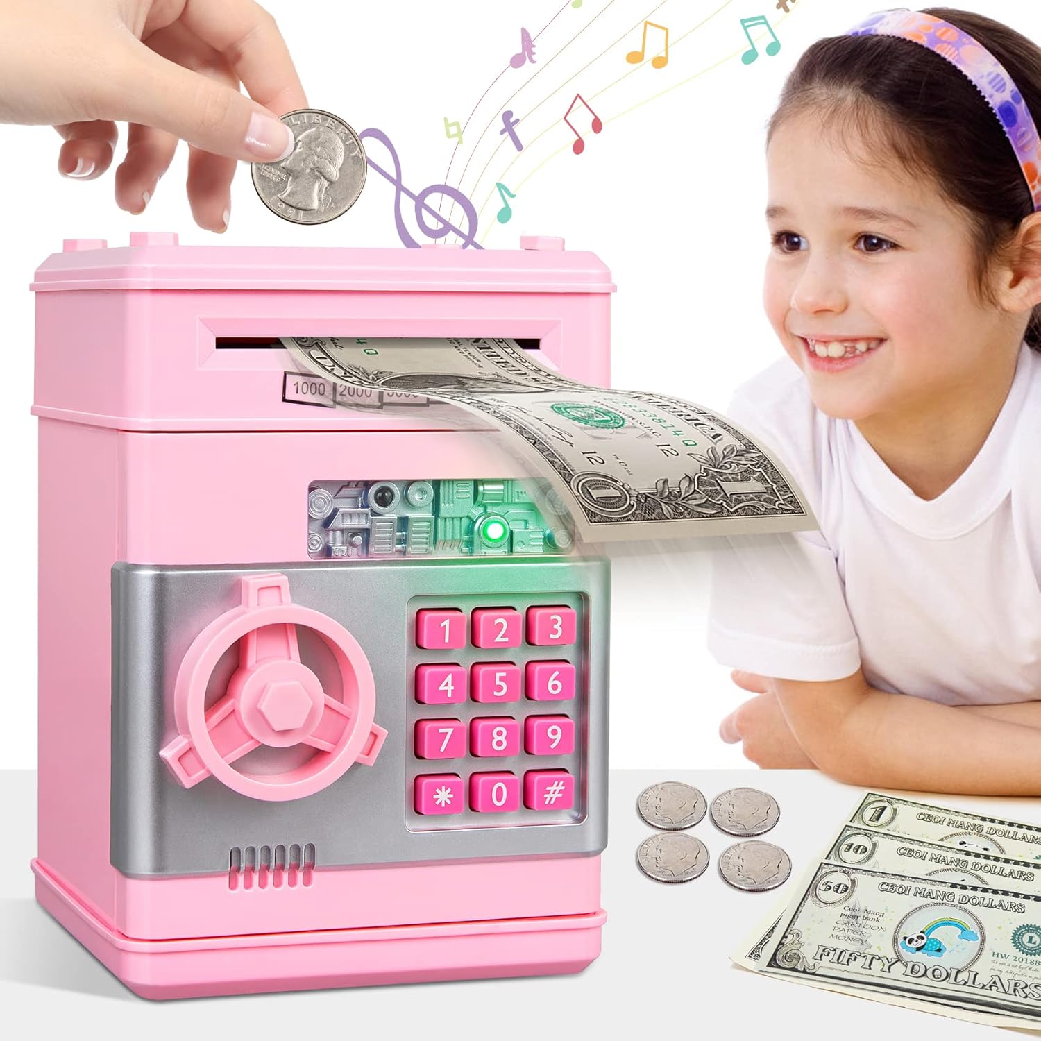  Electronic Piggy Bank ATM Machine Money Safe for Kids Toys Age 6-8-10
