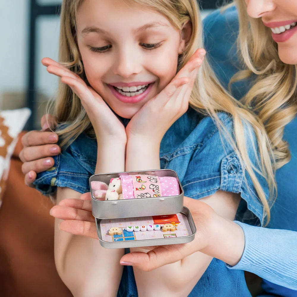 Personalized Cute Mom and Baby Plush Bunny Mini Pocket Tin Box with Colorful Name Comfort Toy Easter Birthday Gift for Kids