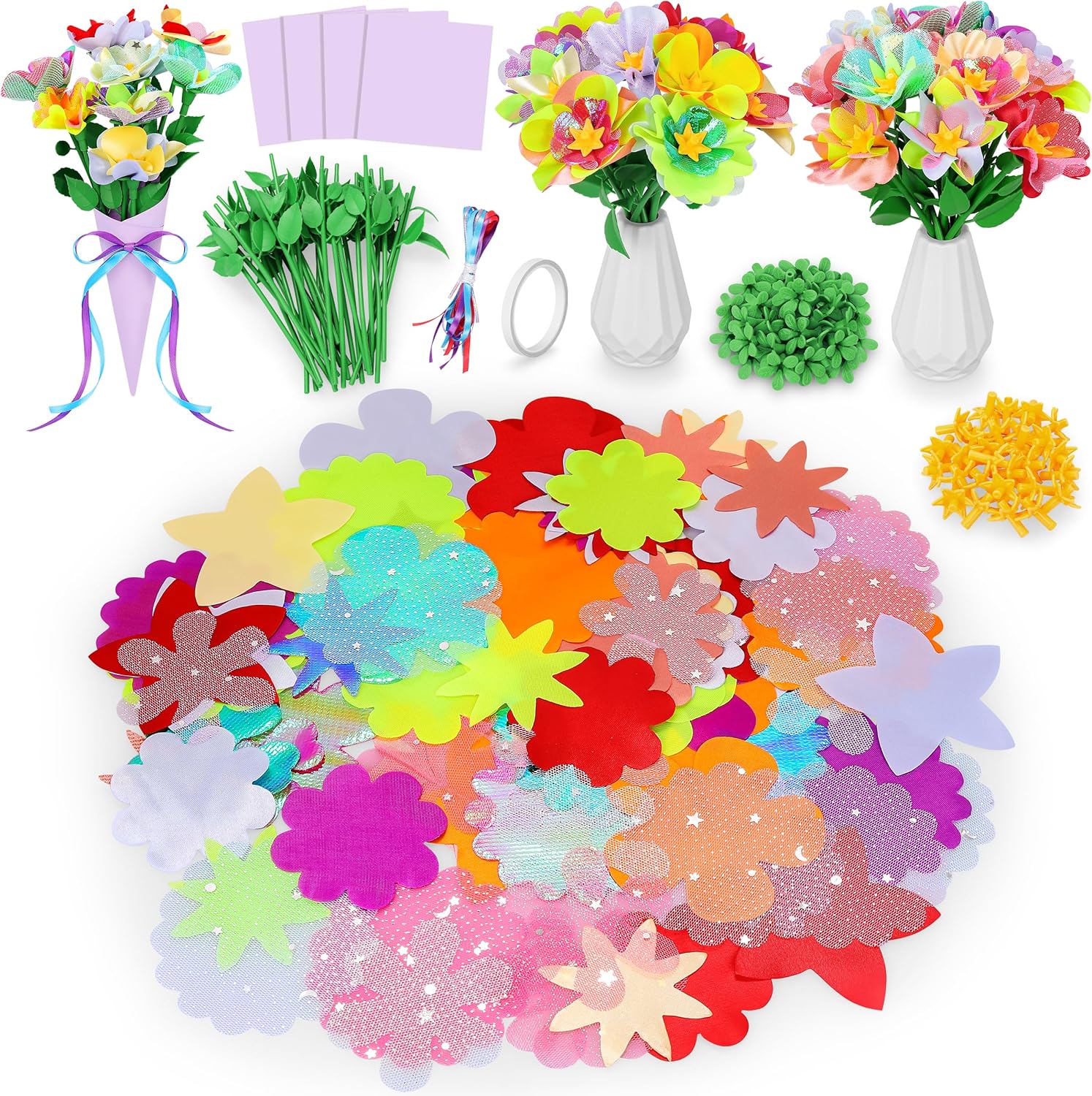 Fabric Flower Bouquets Toys, DIY Craft Kits Toys for Kids - Flowers Market Toy