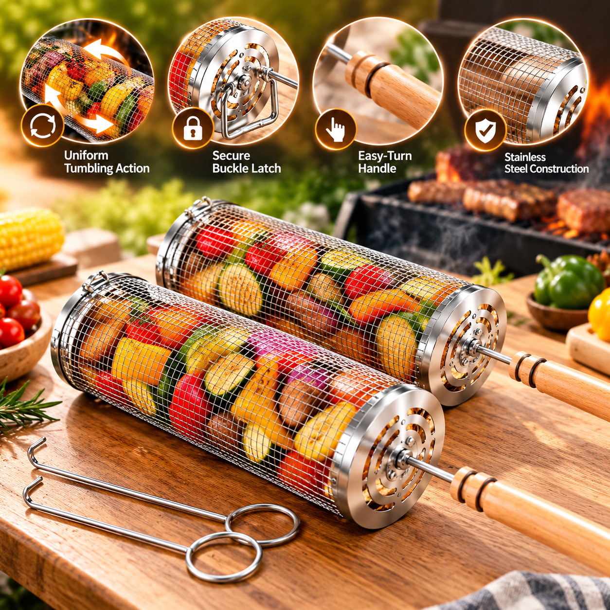 Non-stick Material Rolling BBQ Basket