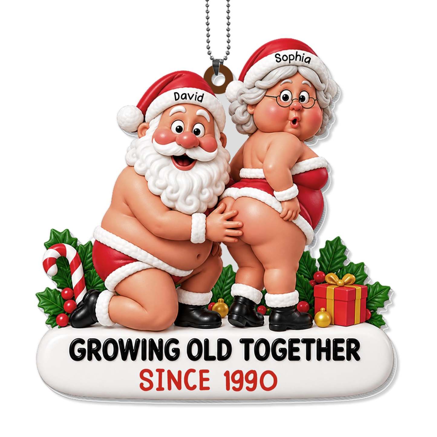 Growing Old Together Santa Claus And Mrs Claus Funny Couple - Personalized Custom Acrylic Ornament, Car Hanging Ornament - CPL1998_ACA