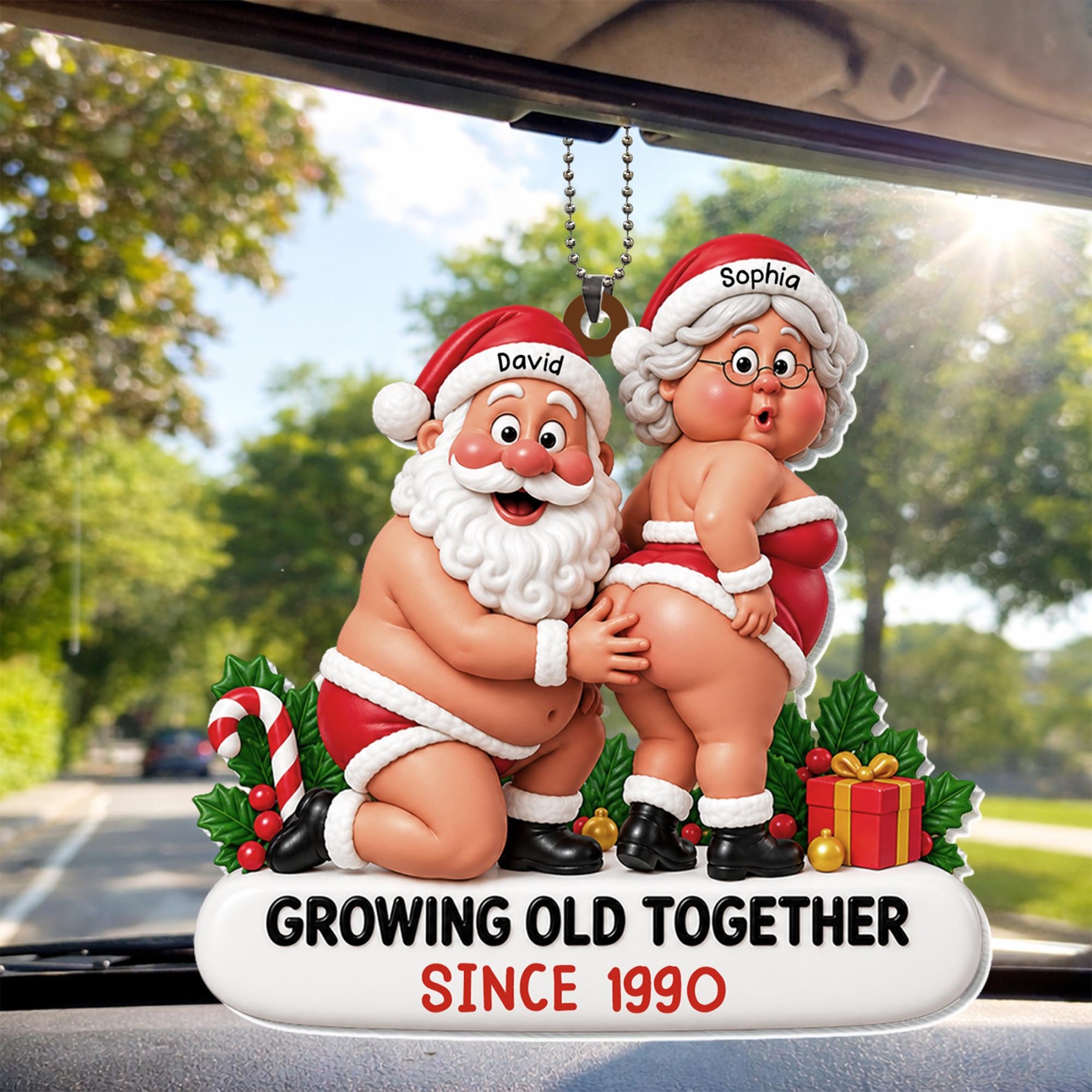 Growing Old Together Santa Claus And Mrs Claus Funny Couple - Personalized Custom Acrylic Ornament, Car Hanging Ornament - CPL1998_ACA